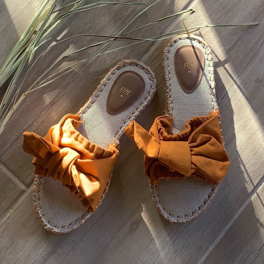 Fabric Bow Espadrilles Tan Orange Woven H&M Flats